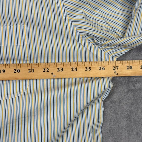 Peter Millar Dress Shirt Mens XL White Yellow Blue Striped Long Sleeve Button Up - Picture 9 of 10